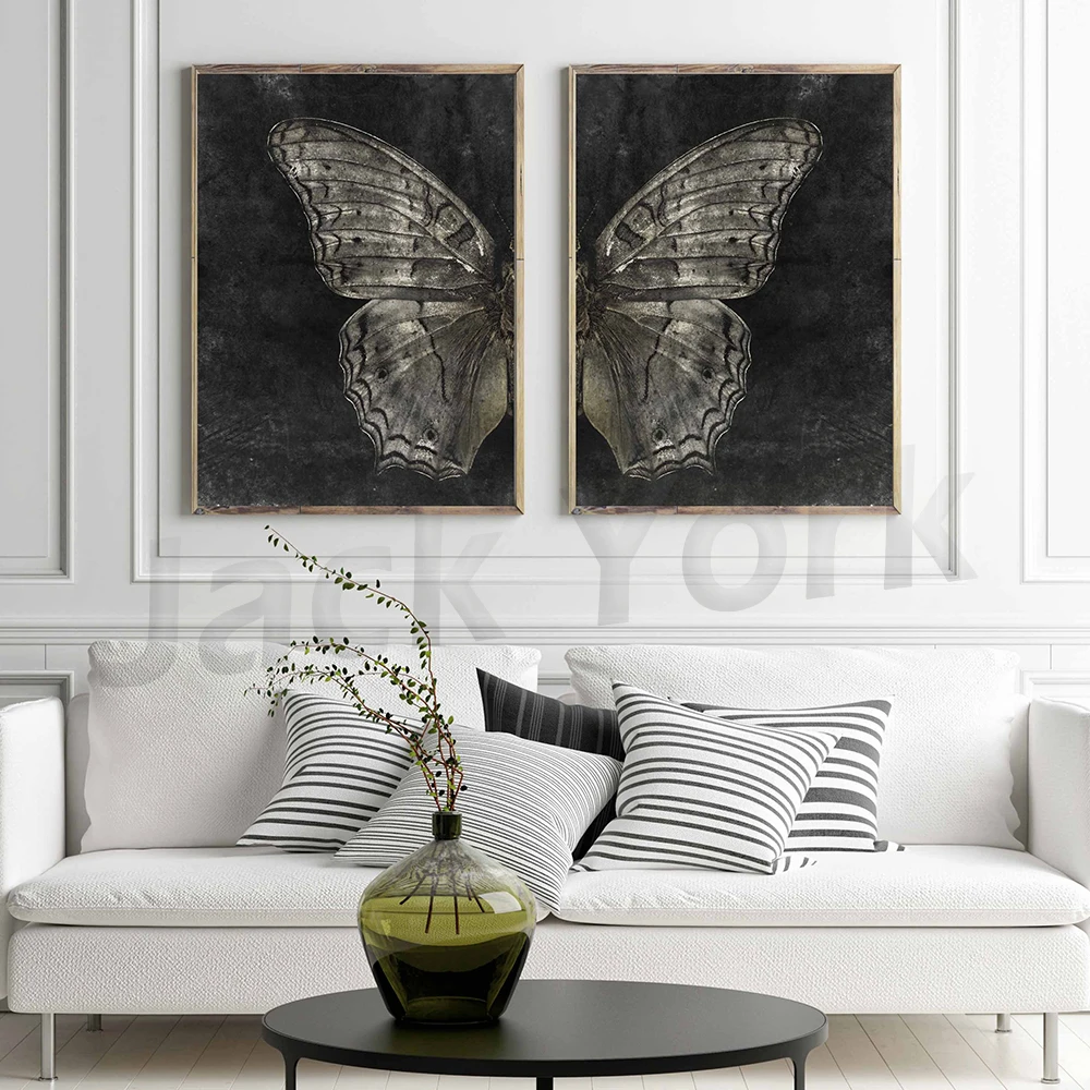 Butterfly Wings Prints Pair of Prints Gothic Home Decor Butterfly Printable Bedroom Print Set Above Bed Art, Dark Fantasy ART