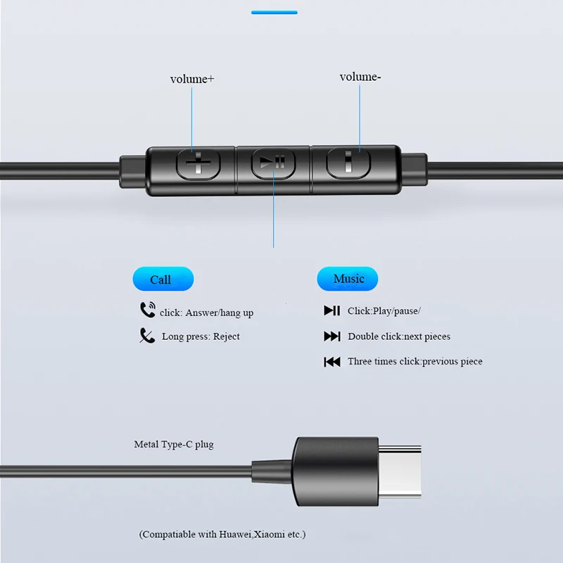 Awei TC-2 Type-C Wired Earphones With Microphone Button Volume Control Stereo Voice 120CM In-Ear Headset For Mobile Phone