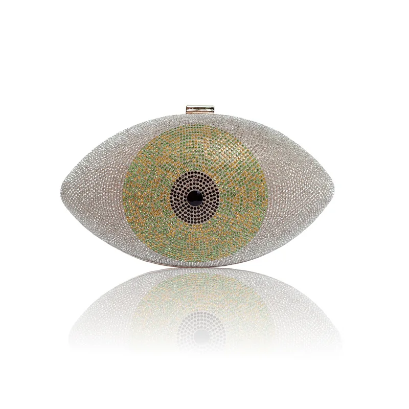 Fashonable Crysatal Shape Rugby Big Blue Eyes Ladies Shoulder Bridal Party Wallet Girl Crossbody Bag Rhinestone Jewely Purse