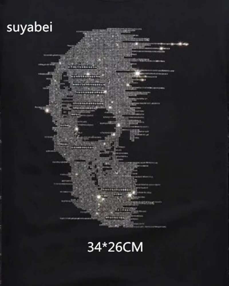 Skull sticker Strass iron on rhinestone transfer applique patch BLING hot fix rhinestones motif design stone for baby shirt