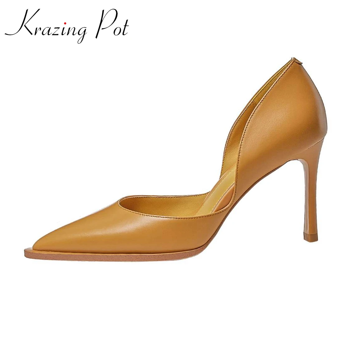 Krazing Pot 2025 Cow Leather Pointed Toe Stiletto Thin High Heels French Romantic Basic Design Chic Elegant Shallow Women Pumps