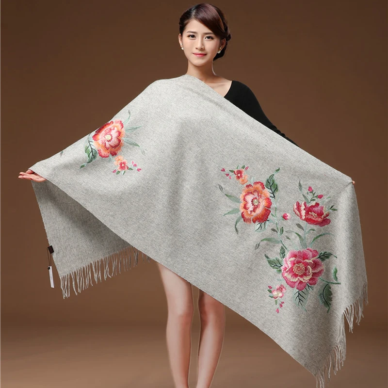 

Cashmere Head Scarves Women Elegant Lady Carf And Warm Shawl Long Floral Embroider Stoles Bandana Scarf Hijab Beach Blanket