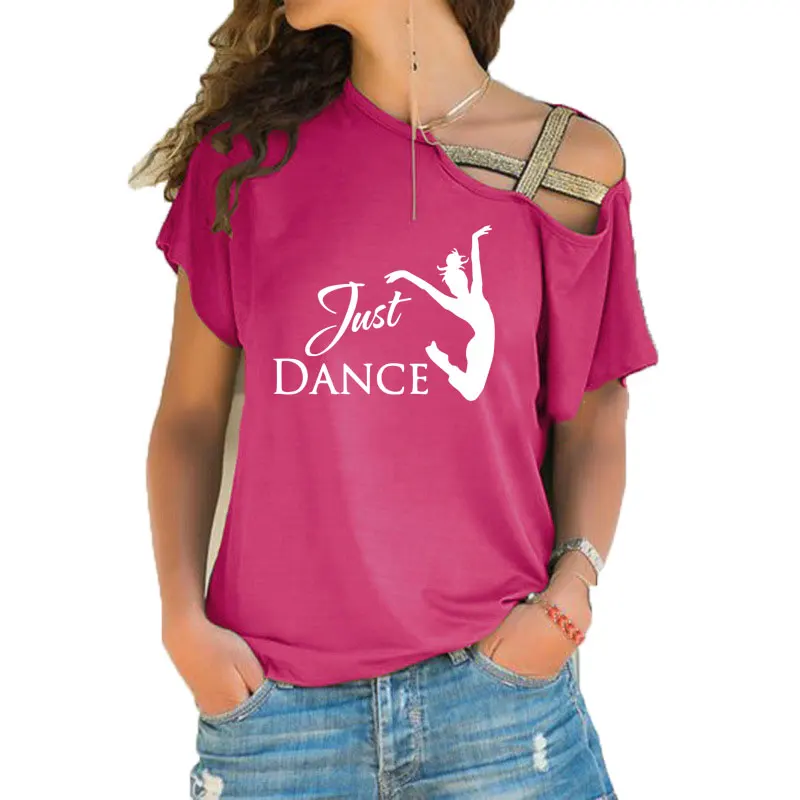 Fun just dance Girl Tee Shirt Female Dancer Shirt funny women fashion Irregular Skew Cross Bandage style tee tops