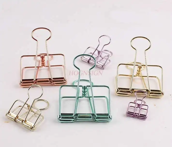 12pcs Simple metal hollow long tail clip creative stationery hand account cute color office documents dovetail clip paper clip