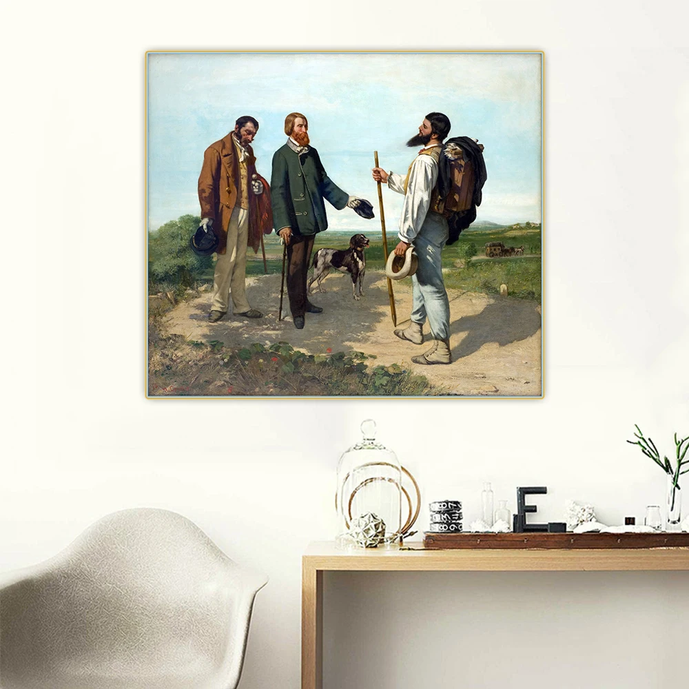 Citon Gustave Courbet《The Meeting or Hello, Monsieur Courbet》Canvas Art Oil Painting Picture Backdrop Wall Decor Home Decoration