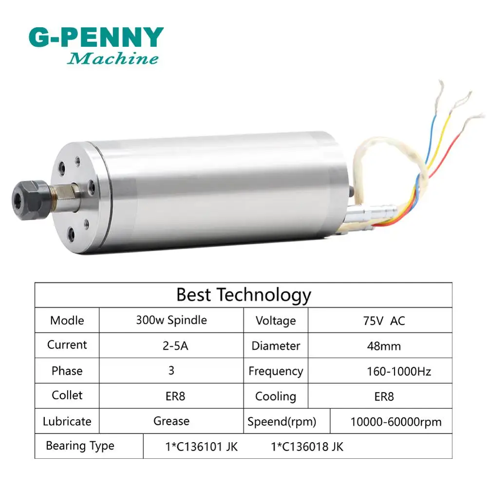 G-PENNY 300w Water Cooled Spindle Motor ER8 60000rpm Ceramic Bearings 1000Hz Water Cooling & 1.5kw VFD Inverter Frequency Drive