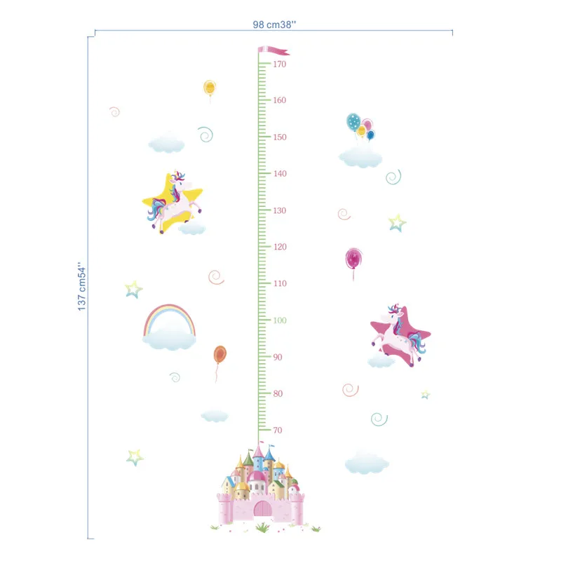 Cute Unicorn Castle Growth Chart Wall Stickers For Kids Room Home Decor Cartoon Safari Mural Art Diy Height Measure Wall Decal