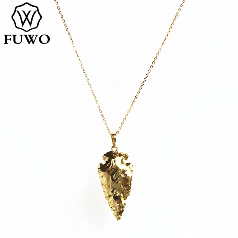 

FUWO Wholesale Fashion Golden Arrowhead Necklace,Natural Obsidian Plated Jewelry For Women 5Pcs/Lot NC253