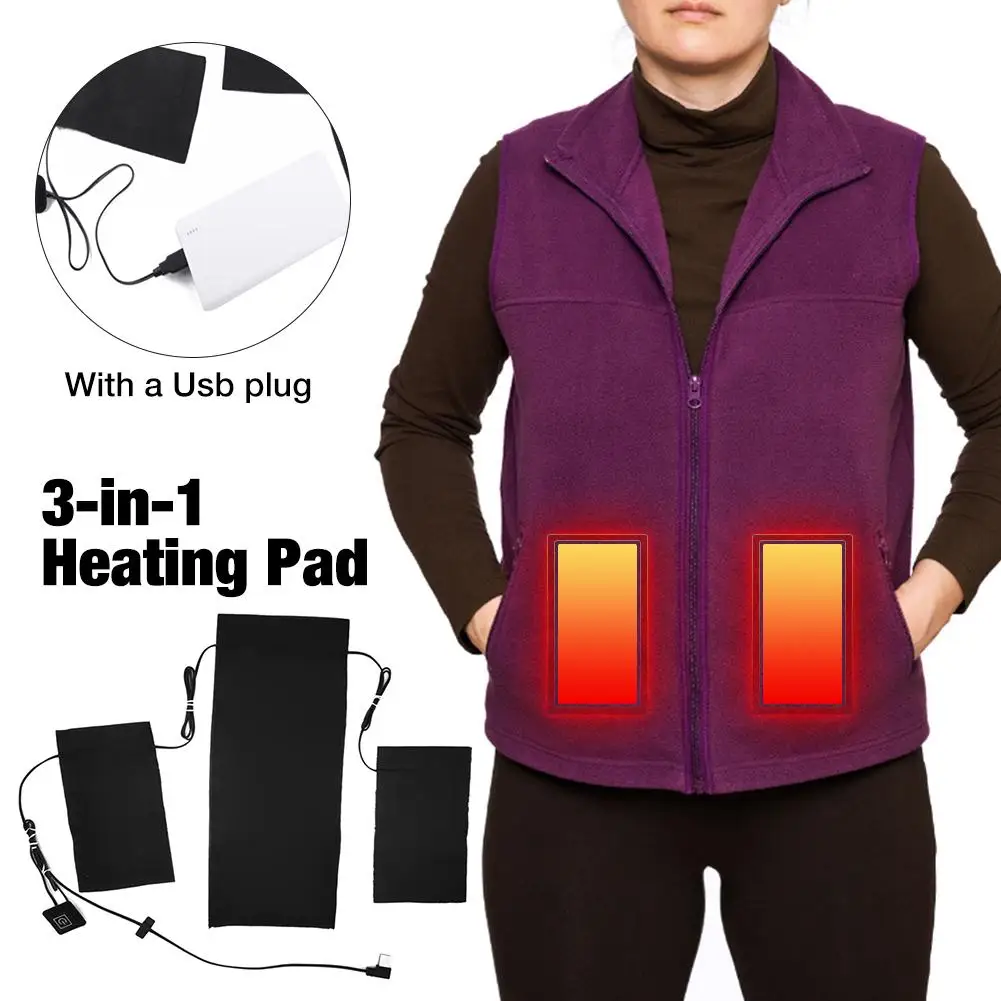 3-in-1 women heating pad for period USB Charging Carbon Fiber Waterproof Electric Heating Sheet for Clothes Vests Underwear #W0