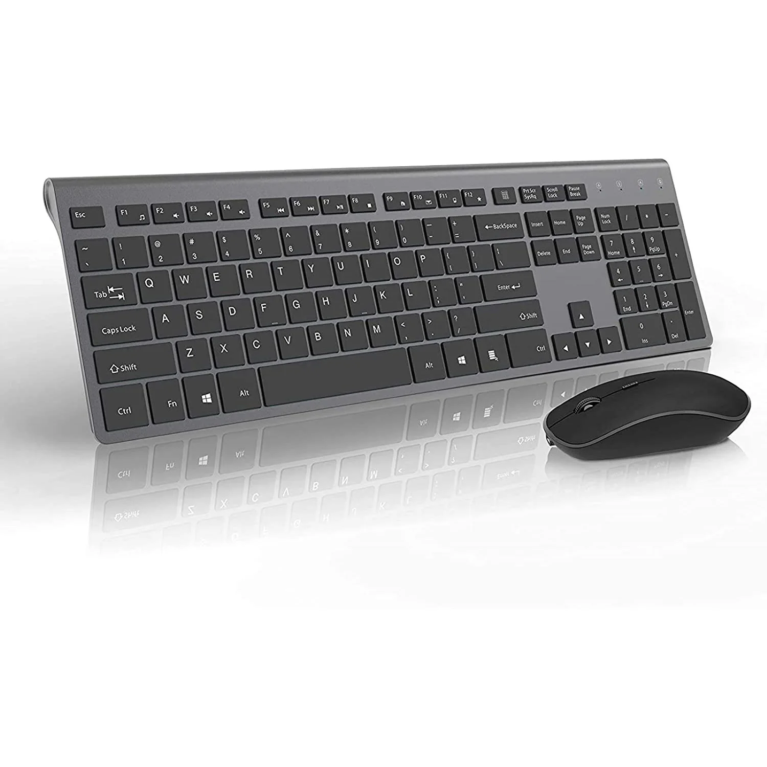 Ratón con teclado inalámbrico recargable, Mouse de tamaño completo de 2,4G, diseño fino y ergonómico y compacto para ordenador portátil, PC, escritorio y Windows