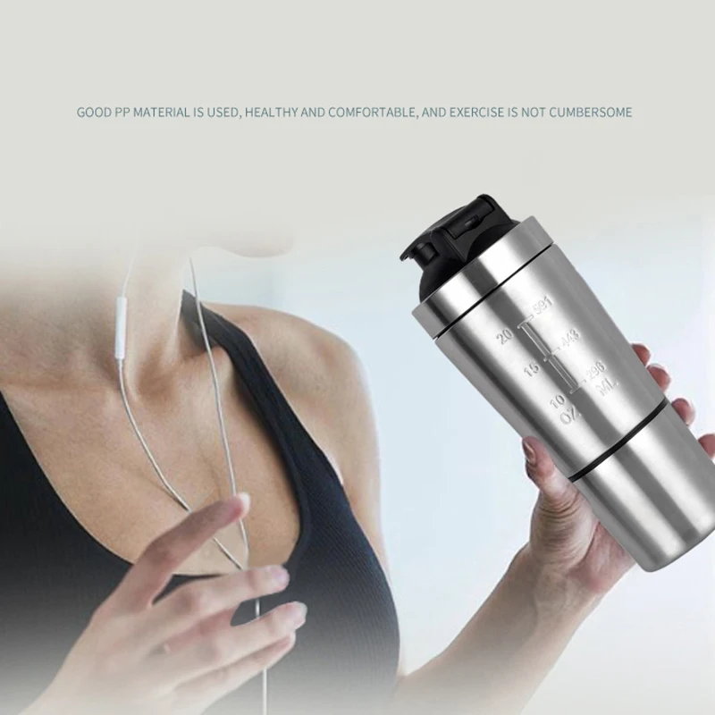 Portable Fitness Gym Sports Water Bottle Protein Powder Shaker Double Wall 304 Stainless Steel Car Milkshake Cup