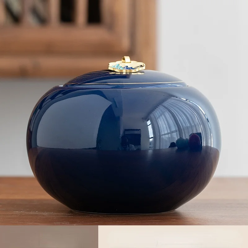 

Chinese Tea Caddy Ceramic Creative Metal Handle Storage Tank Sealed Storage Tank Household Moisture-proof Tea Caddy Holiday Gift