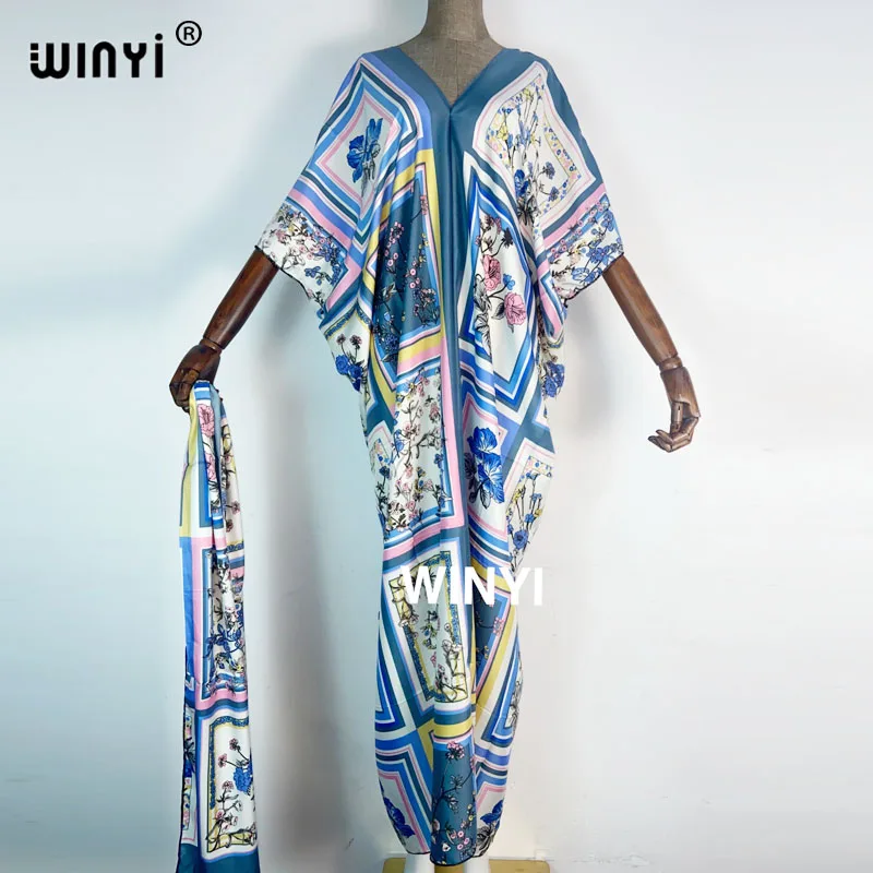 WINYI 2021 Dresses For Women Fashion Design twill v-neck with scarf Maxi Long Femme Vestidos Summer Autumn Party Elegant Dress