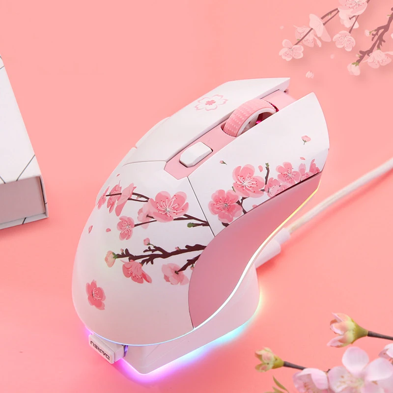 Dareu  EM901 Sakura Pink Lightweight Wired Wireless Dual-mode Mouse  RGB Rechargeable Base E-sports Games Mouse