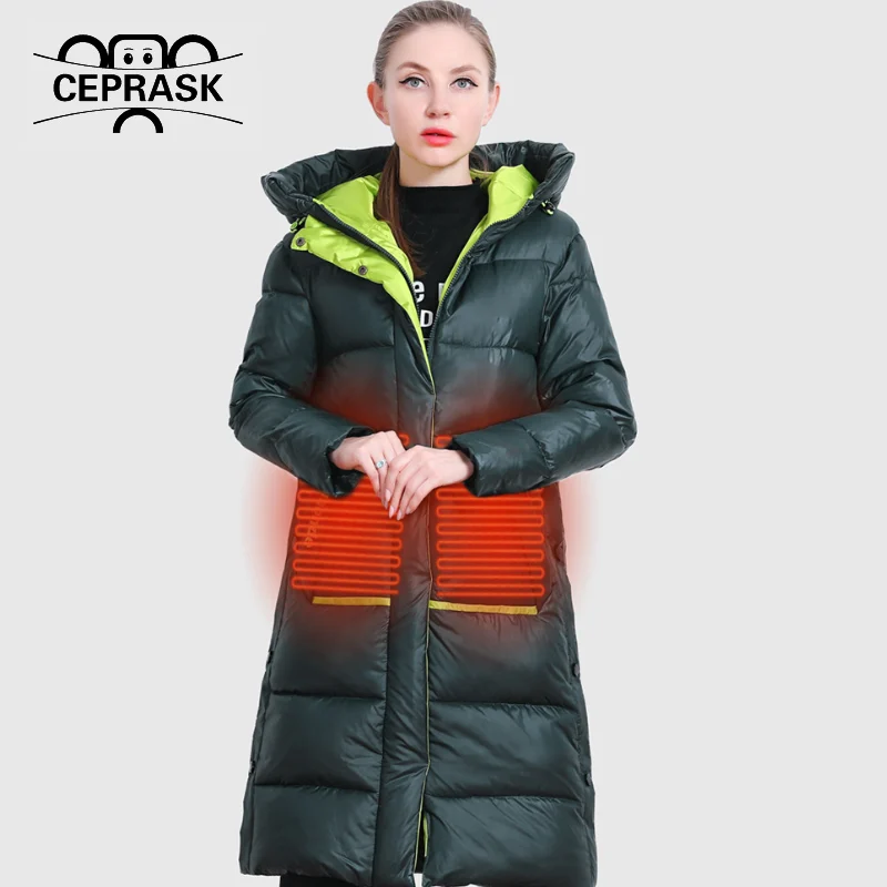 CEPRASK 2023 New Winter Electric Heated Jacket Women Thick Outerwear Parkas 8 Places USB Infrared Smart Thermal Heating Coat