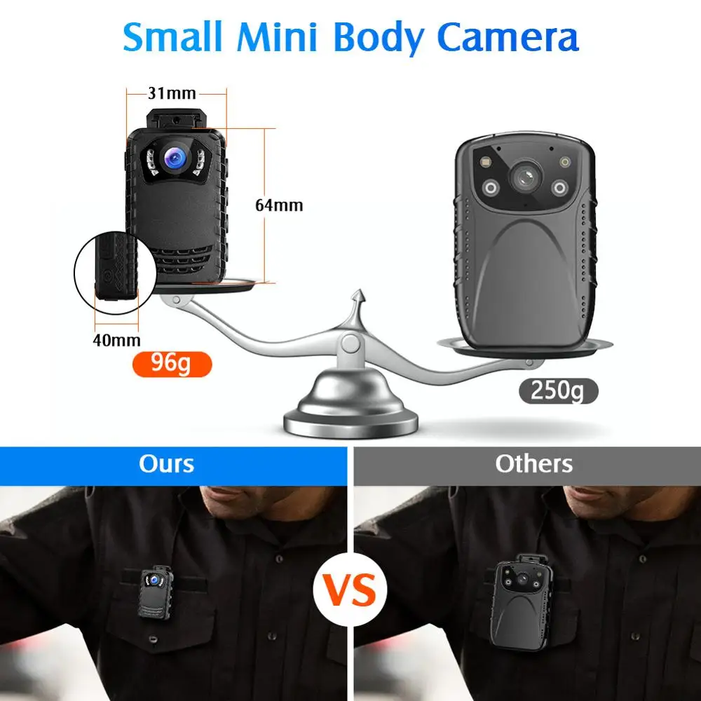 BOBLOV N9 Mini kamera policyjna Full HD 1296P kamera montowana na ciele mała przenośna kamera noktowizyjna BodyCam 128GB/258GB Mini