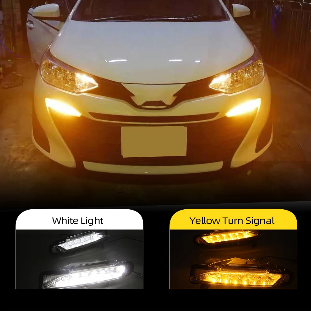 Car Flashing 1 Pair LED Daytime Running Lights For Toyota Yaris 2017 2018 2019 DRL Car Fog Cover Bumper Light