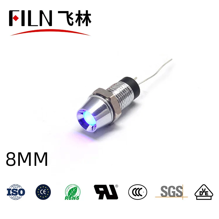 FILN YUEQING Concave head 8mm 12v 24v 110v 220v metal led indicator light kitchen equipment signal lamp without wire