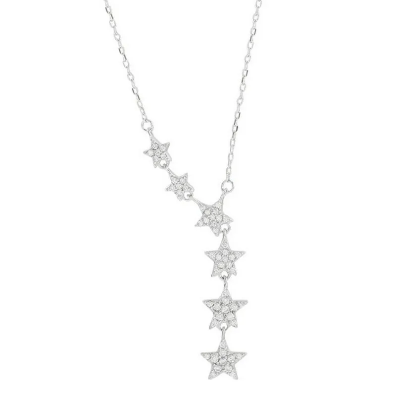 Collana con ciondolo a stella lucida con zirconi cubici abbaglianti Color argento per gioielli da sposa girocollo con stella regalo da donna NK002