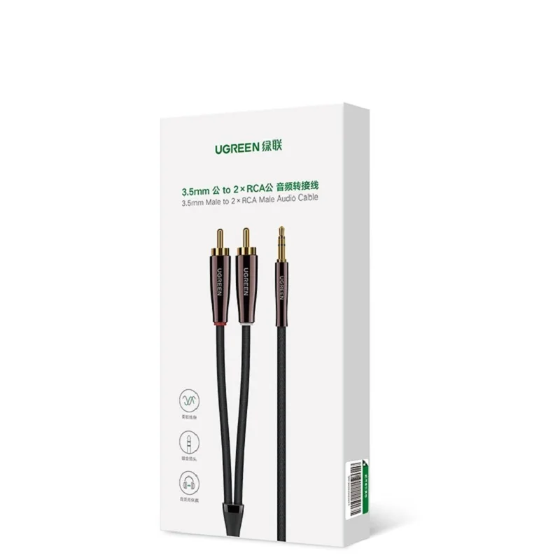 Ugreen RCA Cable 2RCA to 3.5MM AUX Audio Line Jack for Home Theater Stereo Audio Cable Braided