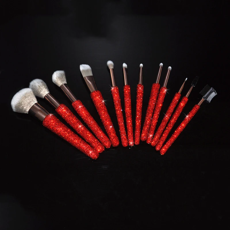 High-end Shiny Diamond 12 Makeup Brush Set Loose Powder Eye Shadow Brush Makeup Professional Full Set Tools Cosmetic Storage Box