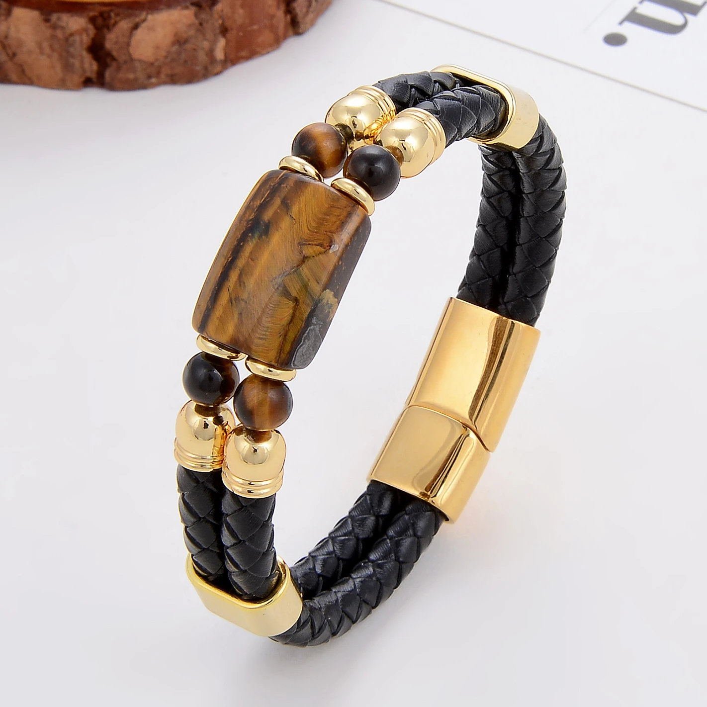 6 Style Natural Stone Bracelet For Women Classics Stainless Steel Magnetic Clasp Jewelry Black Leather Rope Chain Bracelet Homme