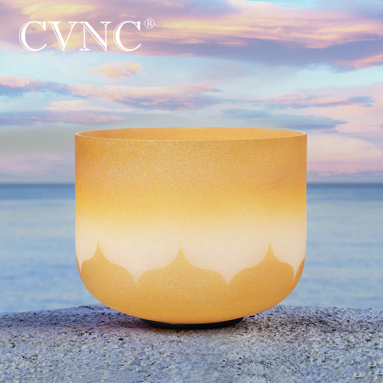 

CVNC 8" Crystal Singing Bowl Frosted Chakra Quartz with New Gold Lotus Design C D E F G A B note for Meditation Sound Healing