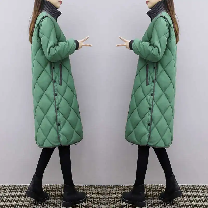 2024Fashion Women Spring Autumn Long Padded Clothing Female Down Cotton Jacket Slim Parkas Ladies Coats Plus Size 4XL Coat Mujer