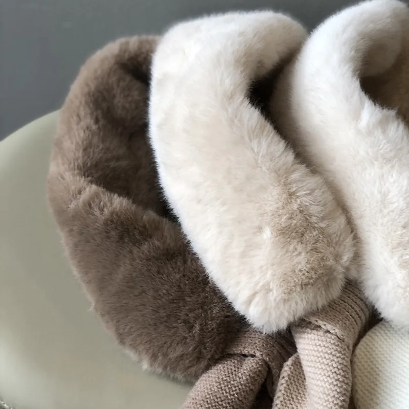 2022 Winter Warm Fake Rabbit Fur Scarves Women Elastic Knitted Scarf Thicken Warm  Beige Scarf Female