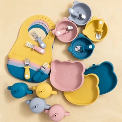 Dropshipping Center Baby Shower Gift Sets Silicone Waterproof Baby Bibs For Children Feeding Solid Food Dishes Plates Tableware
