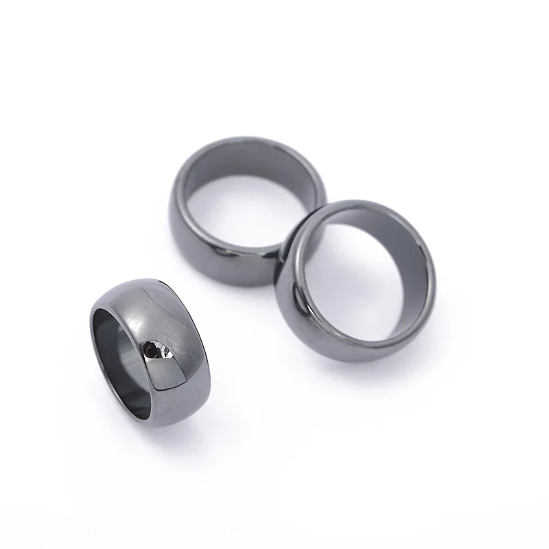 Free Drop Shipping Fashion Jewelry smooth 10mm Width Arc Black Female Hematite Rings Natural Couple Men\'s Women\'s  wholesale