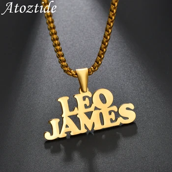 Atoztide Kerst Vrouwen Mannen Gepersonaliseerde Sieraden Rvs Custom Naam Hanger Kettingen Vierkante Kralen Ketting Geschenken