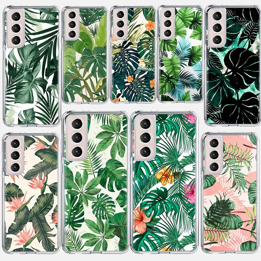 Tropical Floral Botanic Leaves Soft Silicone Phone Case For Samsung Galaxy S24 S23 S22 Ultra S21 S20 FE S10 Plus S10E S9 S8 +