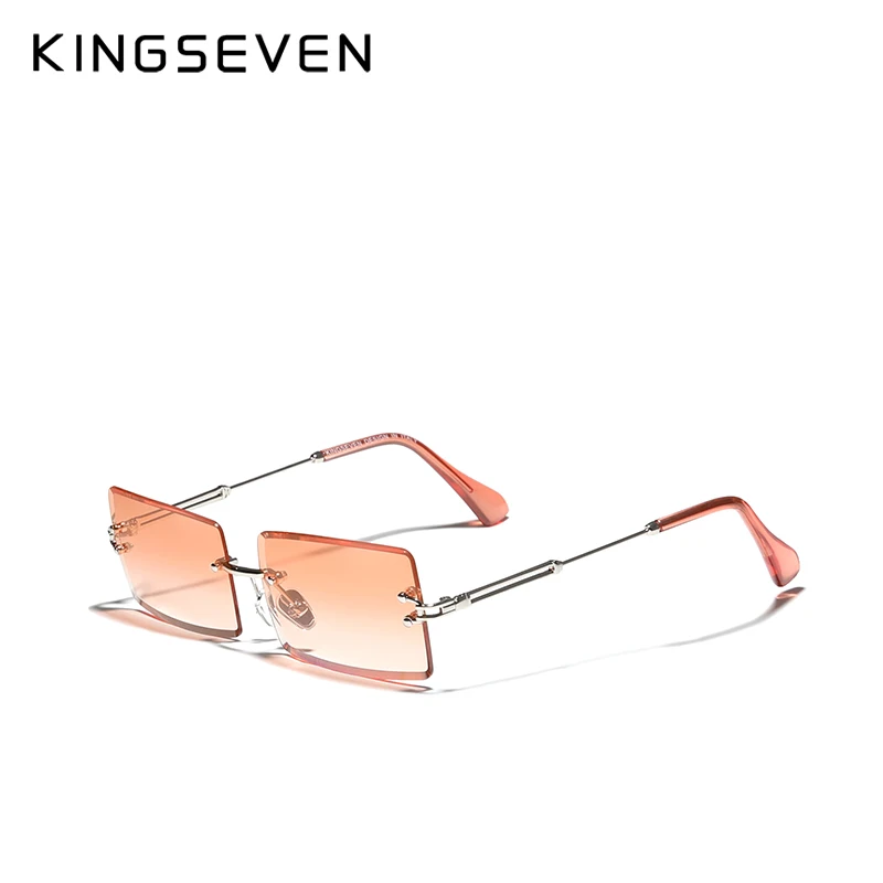 KINGSEVEN Gradient Rectangle Lens Sunglasses Women's Rimless Square Sun Glasses For Women 2023 Young Style Female Shades N810