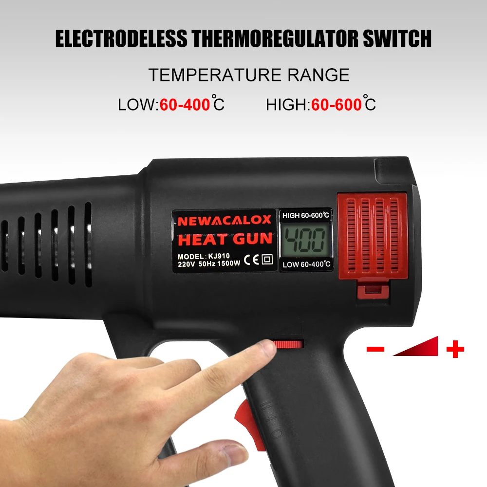 NEWACALOX EU1500W Industrial Electric LCD Hot Air Gun Stepless Thermoregulator Heat Gun Plastic Torch Car Hair Dryer Tools