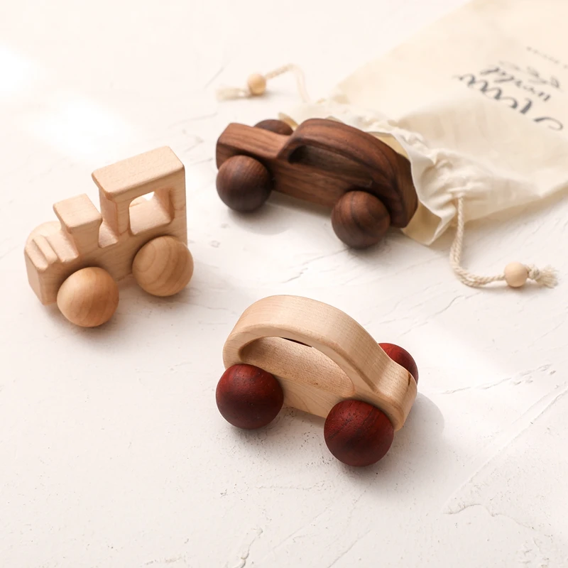 3pc/Set  Wooden Toys Beech Wood Car Blocks Cartoon Educational Montessori Toys For Children Baby Teething Newborn Birthday Gift