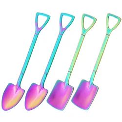 Rainbow Stainless Steel Shovel Spoon Set Ice Cream Stirring Spoon Tool Creative Teaspoon Dessert Coffee Spoon Party Cutlery Set