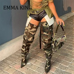 2021 jesienno-zimowa WomenCamouflage wzór udo-wysokie buty Sexy Pointy Toe panie na buty do kolan kobieta Botas De Mujer