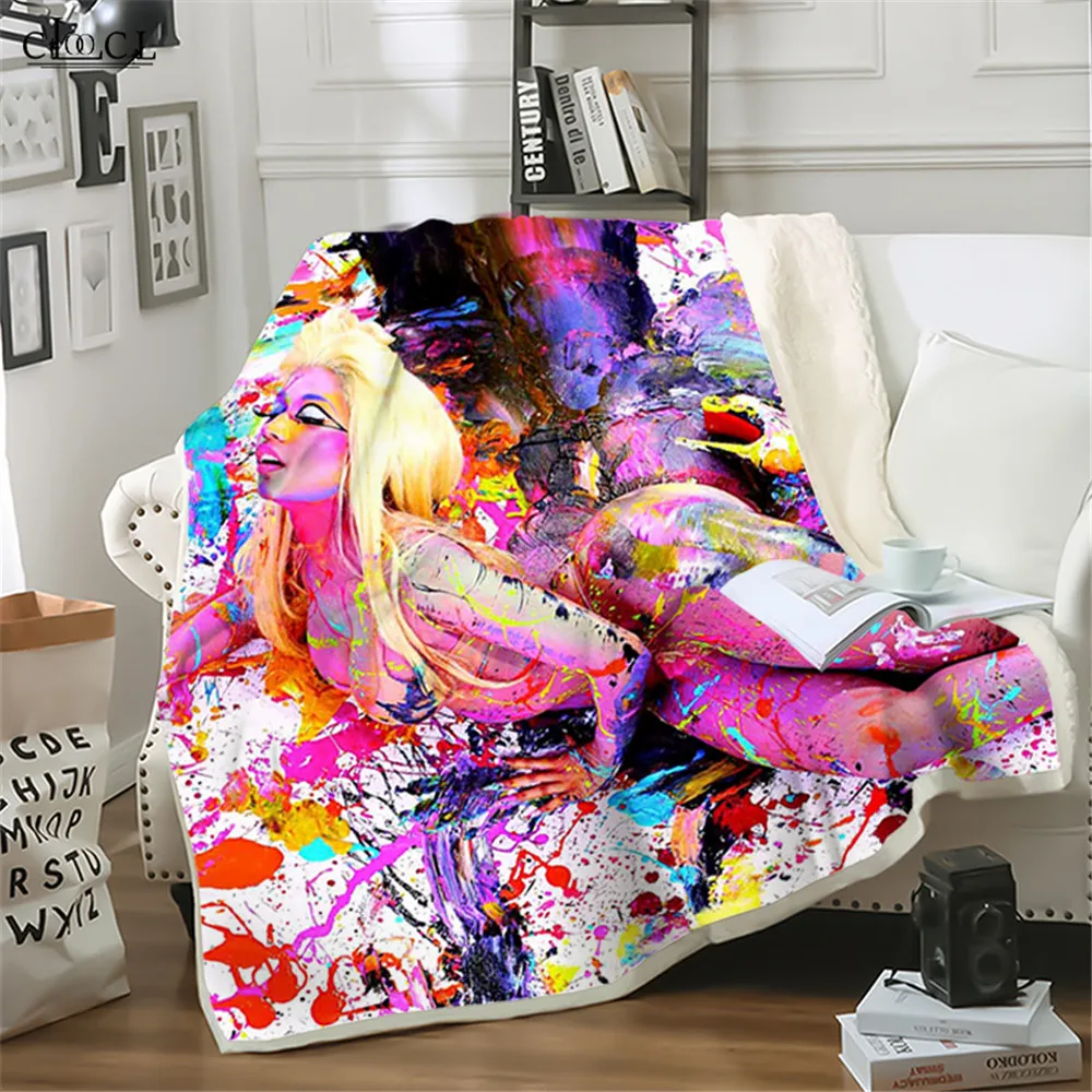 

HX Nicki Minaj Print Blankets Singer Celebrity 3D Print Double Layer Blanket For Beds Sofa Beddings Keep Warm Quilt