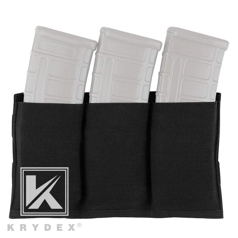 KRYDEX Tactical Triple Magazine Holster Fast Draw MOLLE/PALS Holster High Speed Triple Open Top 5.56 Magazine Pouch Black