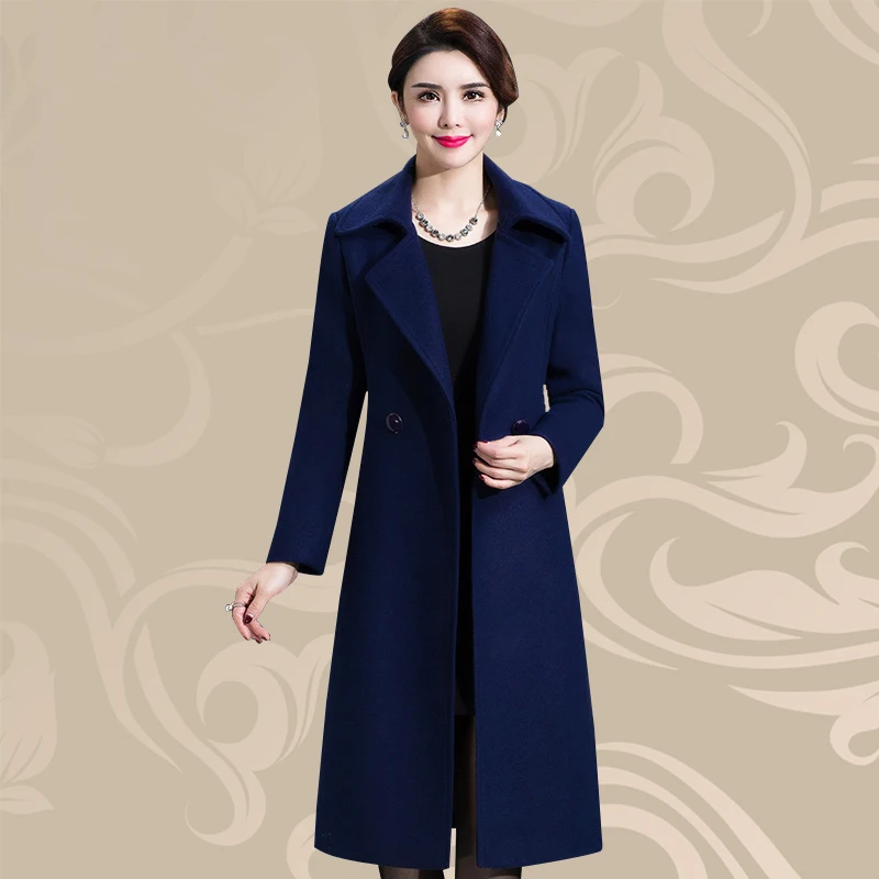 Autumn Winter Jacket Female Wool Cloth Windbreaker Coat  Mother 5XL Woolen Top Medium Long Double-sided Luxury Cashmere Overcoat