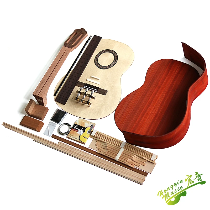 Classical guitar DIY Kit material accessories set solide back side,Spruce solid top board wood,Ebony Bridge Fingerboard