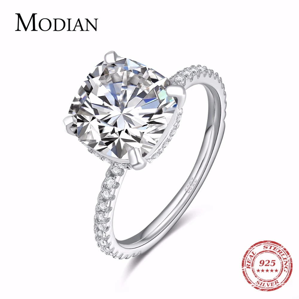 

Modian Luxury Genuine 925 Sterling Silver Ring Classic 4CT 10 Hearts Arrows Zircon Jewelry For Women Engagement Wedding Rings