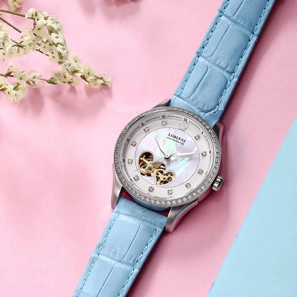 Montres mécanique pour femmes, de luxe, suisse, montre féminine, squelette, en cuir, nouvelle collection décontracté