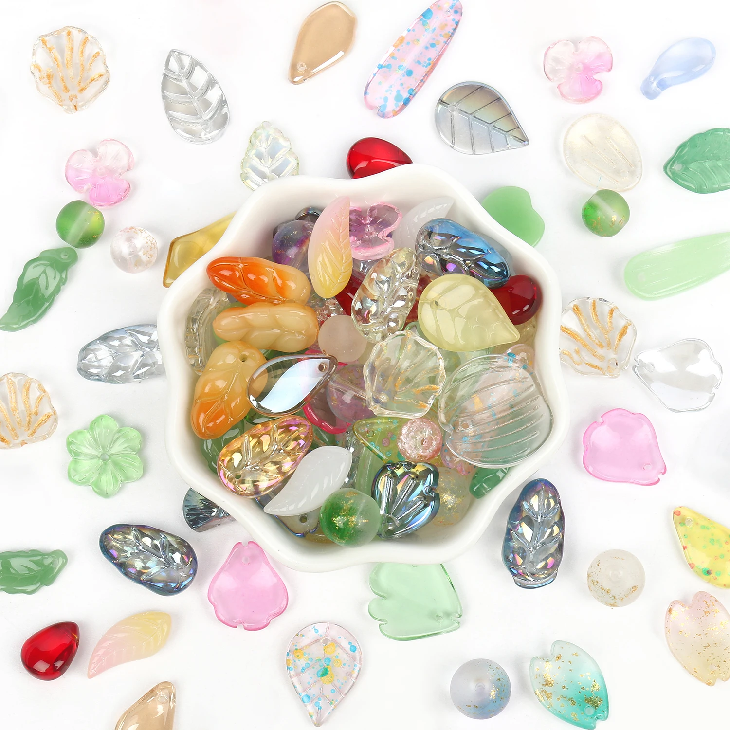21g/bag Mixed Shape Leaves Flower Beads Czech Glass Loose Spacer Beads for Jewelry Making Hairpin Handmade Diy Accessories