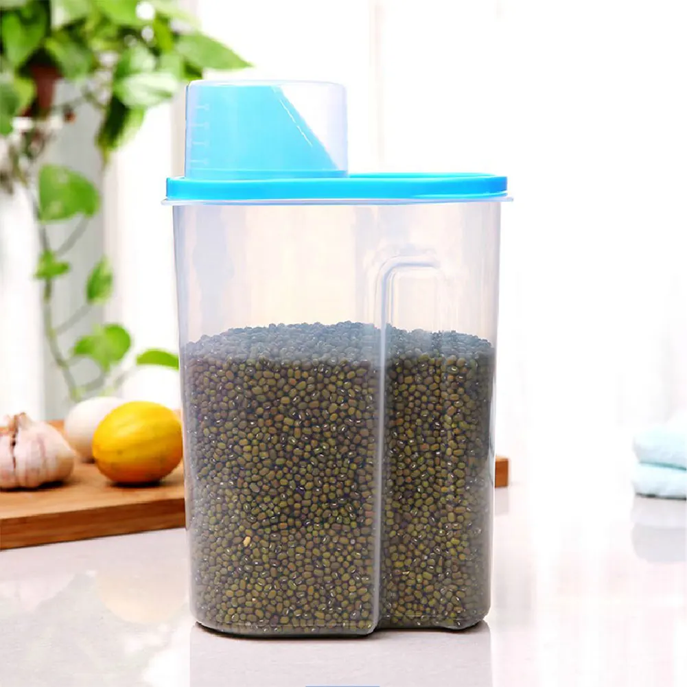 2.5L Large Rice Cereal Bean Dry Food Storage Dispenser Container Lid Sealed Box cereal storage can with lid and measuring cup