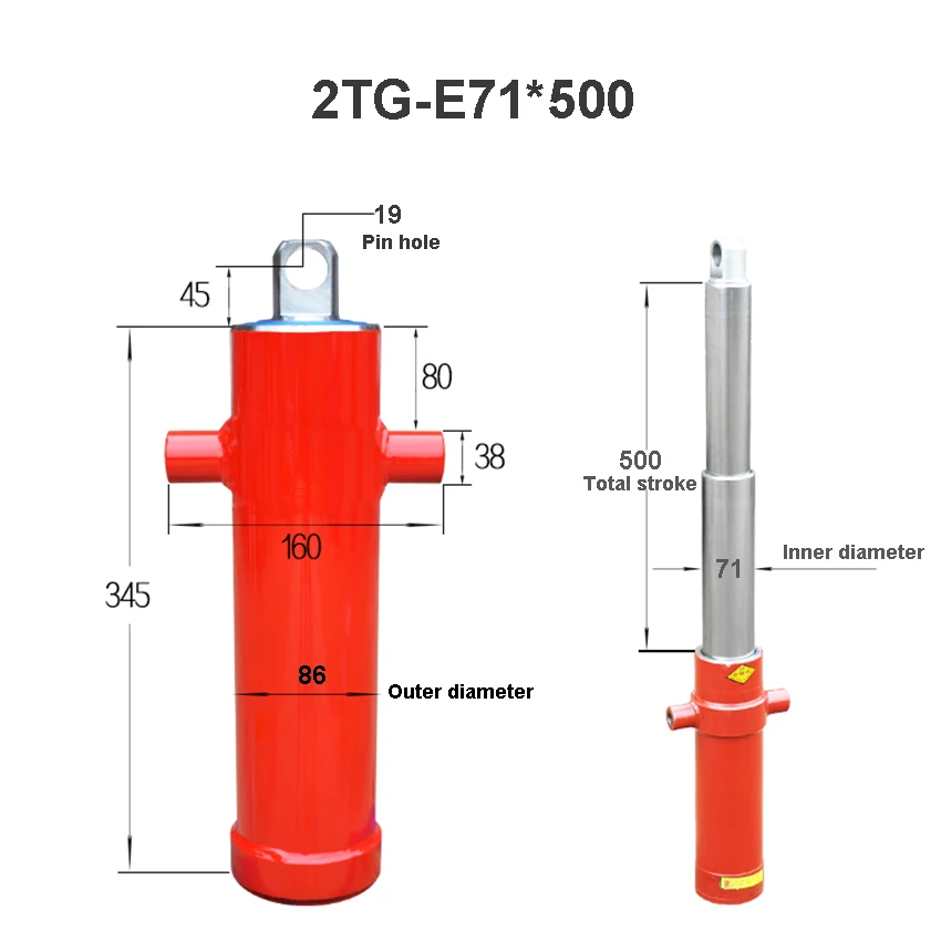 Cilindro Hidráulico Retrátil Unidirecional de Duas Seções Acessório Superior para Veículos Agrícolas Ferramentas Hidráulicas de 500 mm 2tg-e71*500
