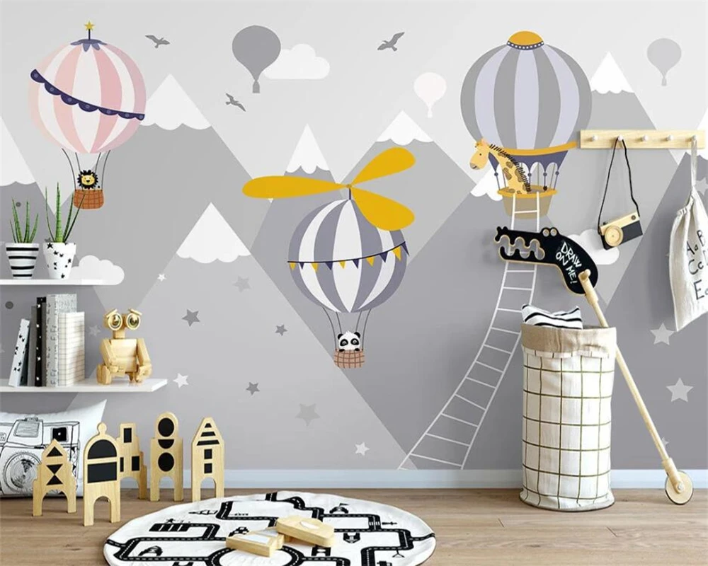 

Custom size mural cartoon hot air balloon small animal children's room decorative painting home decoration 3d wallpaper photos
