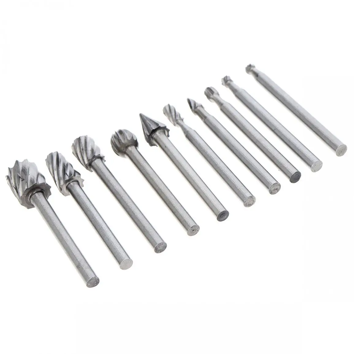 10pcs/set DIY Carving 3mm Shank Rotary Files Carpentry Electric Grinding Head Engraving Milling Cutter Rotary Burr Bit Set