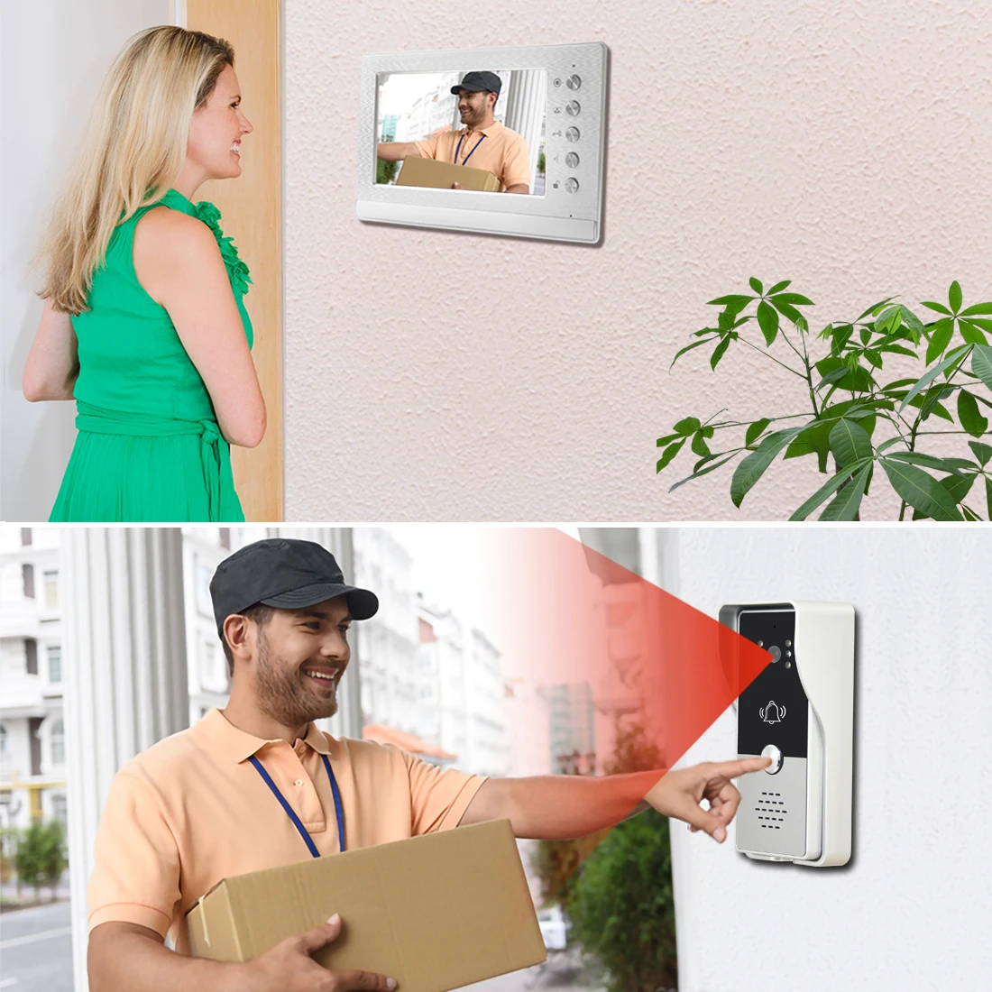 Wired Video Intercom System Video Entry Door Phone 2-Monitor Video Doorbell Door Phone support Unlock for Home Villa Apartment